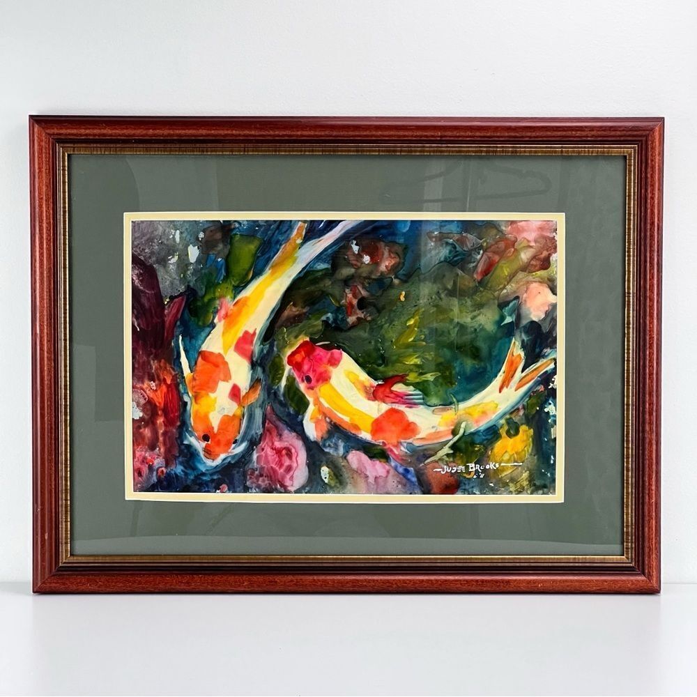 Original Watercolor Coy Koi Fish painting signed artist Judee Brooks